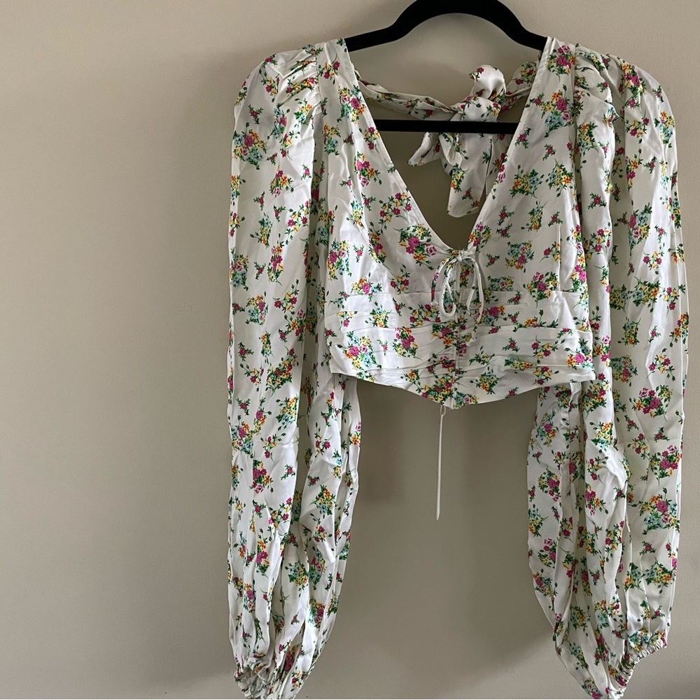 For Love And Lemons Floral Crop Top - White and Pink
